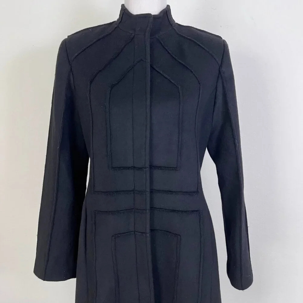 Juliana Collezione Wool Blend Trench Geometric Seams Mod Art‎ Deco Contemporary